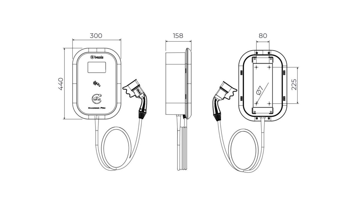 Ekransız Kablo Ucu Prizli Model 1 Charger 22 kw Trifaze 32A - Görsel 2